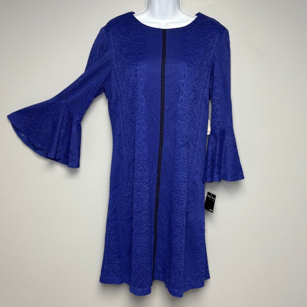 NWT Blue Lace Bell Sleeve Romantic Wedding Guest Cocktail Shift Dress Sz 14